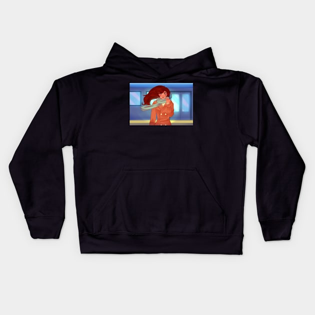 Waiting in the subway station Kids Hoodie by ksa-shining